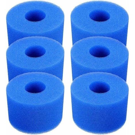 Set of 6 Reusable Washable Foam Swimming Pool Filter Cartridges Type S1 Blue Jacuzzi (1/4)