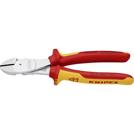 KNIPEX 74 06 200 Tronchese laterale per meccanica tipo "forte" isolati con manici rivestiti in materiale bicomponente, collaudati VDE cromata 200 mm