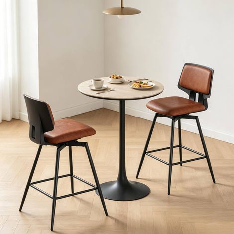 Lot de 2 tabourets de bar pivotants marron (1/5)