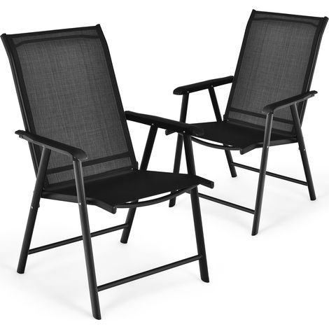 COSTWAY Set di 2 Sedie Pieghevoli, Sedia da Esterno con Struttura in Ferro Resistente, Con Braccioli, Ideale per Campeggio Spiaggia, 68 x 59 x 93cm (Nero) (1/5)