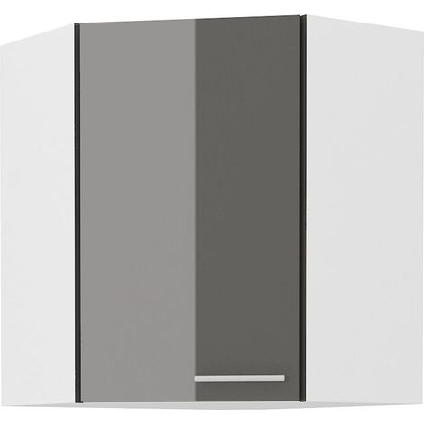 Eckhängeschrank 60x60 Küche Lara Grau Glanz + Weiß matt Küchenzeile Küchenblock