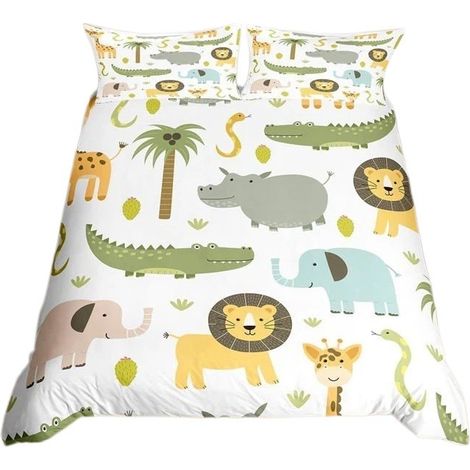 Parure de lit 140x200cm, motif animaux sauvages, hippopotame et lion, pour enfants, garçons, filles et adolescents (1/4)