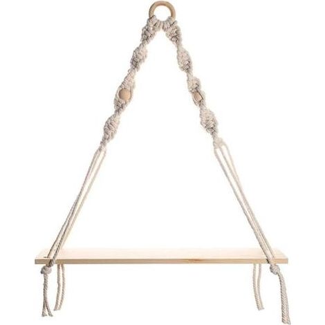 Boho Macrame Wall Shelf Pair Decorative Floating Shelves for Living Room Bedroom Plant Display (1/5)