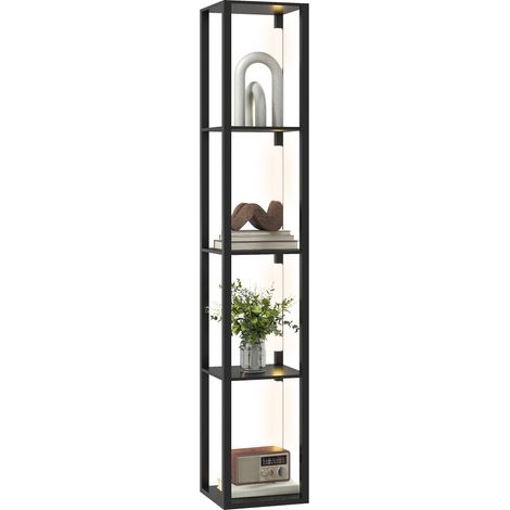 Lampadaire avec étagères 4 niveaux dimmable LED variateur d'intensité interrupteur à pied pour salon chambre bureau noir