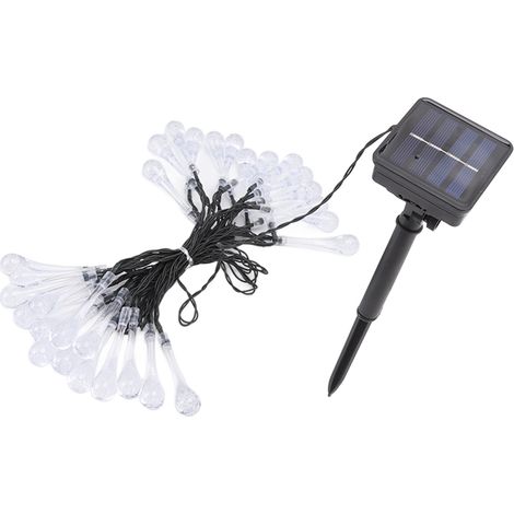 Guirlande lumineuse solaire en forme de goutte d'eau de 6,4 m (21 pieds), 30 LED, étanche, à économie d'énergie, pour cour extérieure, blanche. (1/5)