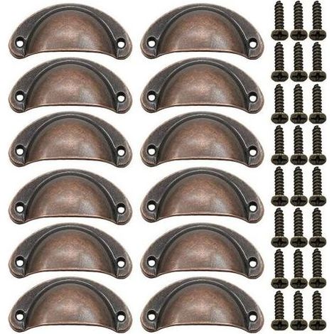 12 × Poignée de Coquille Vintage pour Tiroir Armoire Meuble Cuisine, Alliage Fer-nickel Demi Lune Bouton de Meuble Bouton de Porte de Placard 8,1 cm x 3,5 cm Bronze Rouge (1/5)