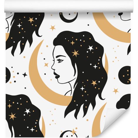 Carta da parati Donne e Astrologia Grafite, Marrone, Crema e Nero 50x1000 cm (1/5)