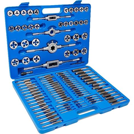 Jeu de tarauds et de filières, acier au tungstène, 110 pièces, dimensions 17,6 x 13,4 x 2,4 pouces, poids 13,6 lbs, tailles SAE et métriques incluses (1/5)