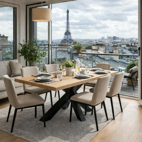Table extensible bois blanc bords droits pied noir 180 cm PALERME (1/5)