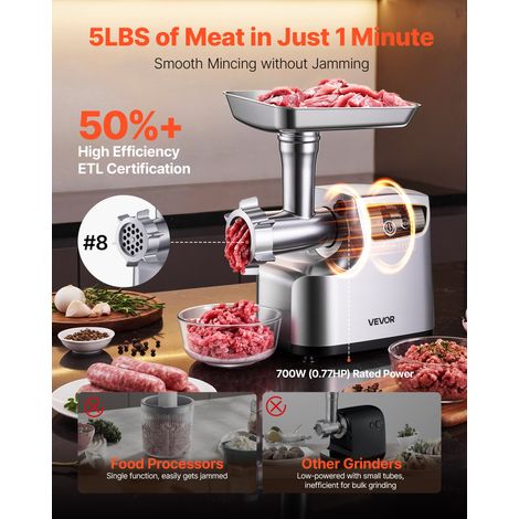 Hachoir à Viande Électrique, Machine à Hacher la Viande 2,3 kg/min, pour Steak Haché Tartare Farce Saucisses Cuisine Maison, 700 W,… (1/5)
