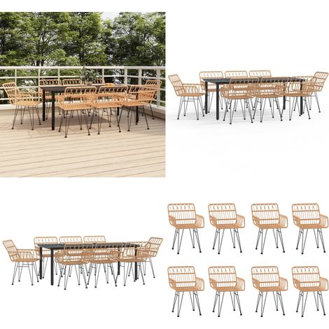 Juego de comedor de jardín 9 piezas ratán sintético - Mesa de jardín - Sillas de jardín