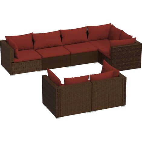 Mobili da giardino mobili da esterno Set di mobili da 7 pezzi con cuscini marroni in resina intrecciata