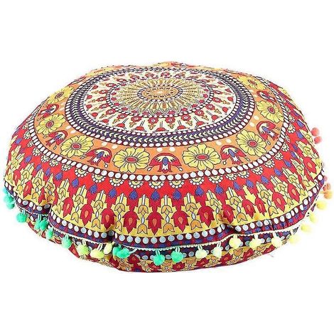 Coussin de sol rond style bohème mandala indien, housse de coussin n° 13 (1/5)