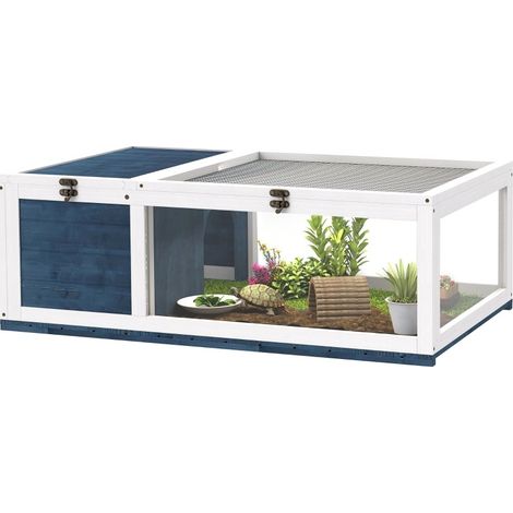 CHICFURN Casa de madera para tortugas 91x60,5x32 cm azul con dos espacios, montaje requerido (1/5)