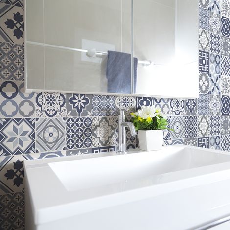 Stickers muraux - Sticker Mural Carrelage adhésif Cuisine Salle de Bain - 24 STICKERS CARRELAGES KENJA - 24stickers10x10cm (1/5)