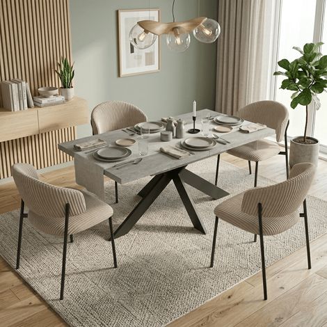 Ensemble de table à rallonges et chaises, table rectangulaire en MDF de 130 à 170 cm(4 Stühle, Rippvelours, grau)