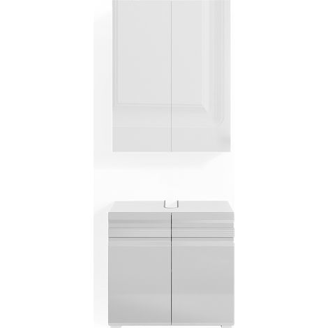 Set mobili bagno Freddy, Bianco lucido, 2 parti, Vicco
