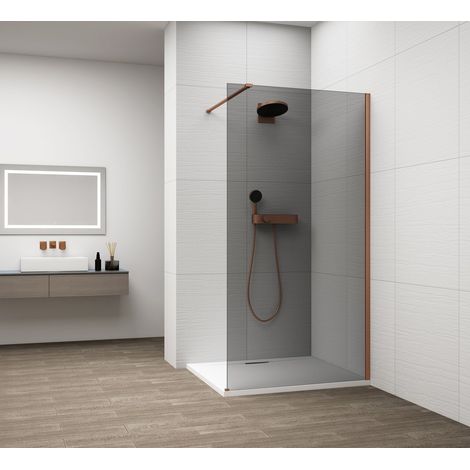 ESCA COPPER MATT Panneau de verre de douche monobloc, montage mural, verre fumé, 800 mm (1/4)