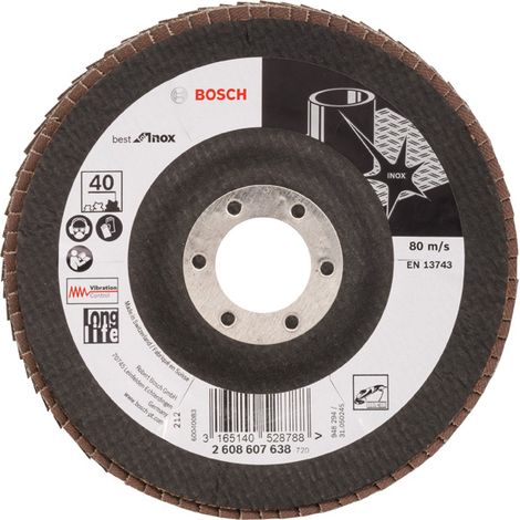 Bosch 2608607638 Disco abrasivo de láminas X581 Best Inox 125mm cónico FV G40 10 uds (1/3)