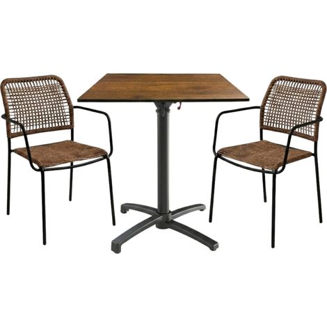 Table extérieure JURA 59x59 cm pied T-ONE pliable avec 2 fauteuils SOLEA