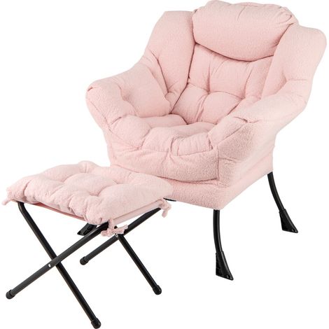 Poltrona con poggiapiedi pieghevole cuscino per la testa braccioli, Poltrona imbottita con poggiapiedi Rosa (1/3)