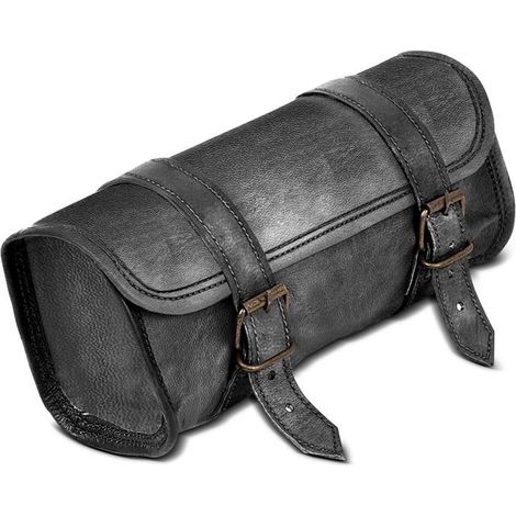 Borsa per attrezzi rotonda in pelle per Moto Custom Retro Scrambler LR3 nera