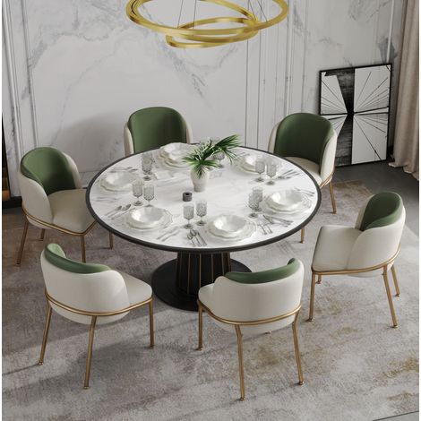 Set mit 6 Esszimmerstühlen 55x55x85 cm aus PVC-Kunstleder in Grün, stabil – MEUBLIV (1/5)