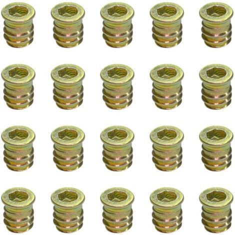 Lot de 20 écrous filetés pour meubles en bois M6 x 13 mm (1/4)