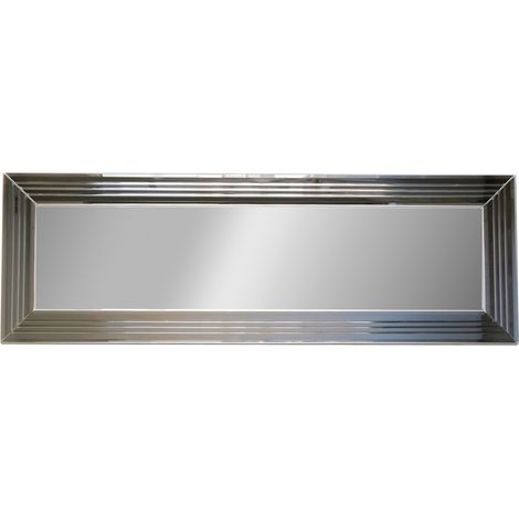 Espejo Varallo, Detalles Geométricos, Forma Rectangular, Tipo de Pared, 120x40h cm Plata