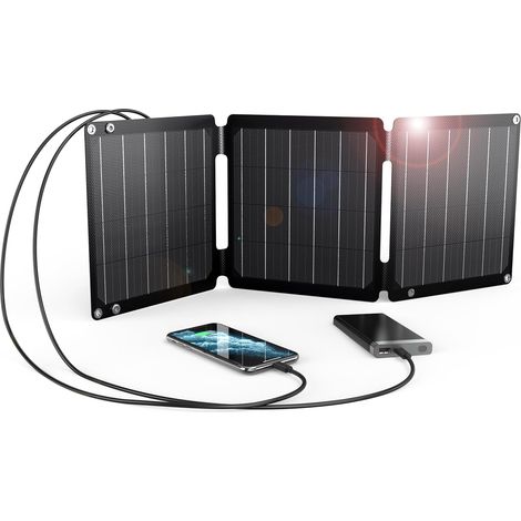21W Chargeur Solaire Portable, BigBlue Chargeur de Panneau Solaire avec USB-A/USB-C (5V/4,2A), étanche IP68 Panneau Solaire Pliable pour Camping, Compatible avec Smartphones Batterie Externe Tablette (1/5)