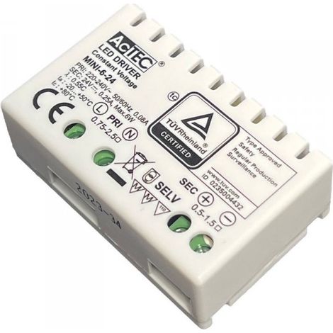 Mini Alimentatore Trasformatore 6W 24V 0,25A IP20 50X32X18,5mm Con Morsetti
