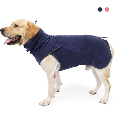 Manteau en Polaire pour Chien Veste d'hiver Chaude Haute Élasticité avec Col Haut pour Petits Moyens et Grands Chiens Bleu Marine (1/5)