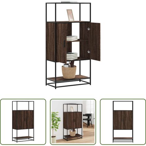 Buffet marron chêne -  Buffet haut chêne marron 68x35x139 cm bois d'ingénierie métal (1/5)