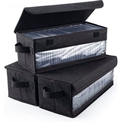 Juego de 3 cajas de almacenamiento para DVD, soporte para libros, estante para libros, ventana transparente - La caja de almacenamiento tiene capacidad para 40 cajas de DVD estándar, 80 cajas de DVD d