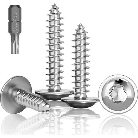 Lot de 100 vis à tôle en acier inoxydable M5X20mm, vis autotaraudeuses avec rondelle, vis Torx A2 V2A à pas complet, vis à bois, vis à tête plate avec foret T25 (1/5)
