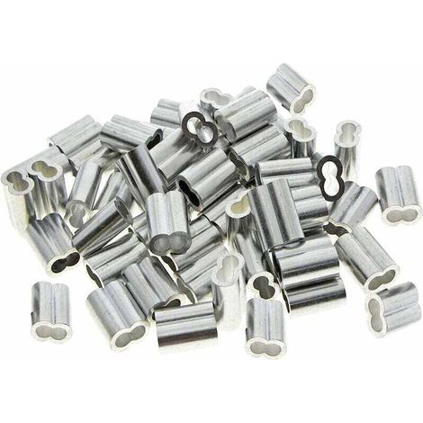 Cavalier câble électrique50 Pièces Manchons Doubles en Aluminium, 3mm Câble Acier Manchons, Clips de Manchon de Boucle de Sertissage en Aluminium avec Doubles Embouts, pour Câbles en Acier, Câble Méta (1/4)