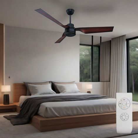 Ventilatore da soffitto con telecomando per ventilatore da soggiorno, marrone nero, modalità estate/inverno, timer a 3 velocità, 132 cm