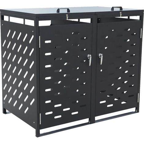 Mülltonnenbox Müllbox Mülltonnenverkleidung 2 Türen Box Anthrazit mit Deckel (1/5)