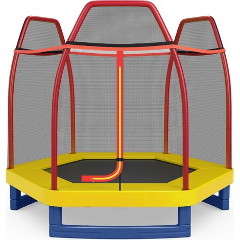 Trampoline enfants 223 x 223 x 186 cm avec filet de sécurité respirant performances de rebond supérieur design moderne en acier galvanisé orange