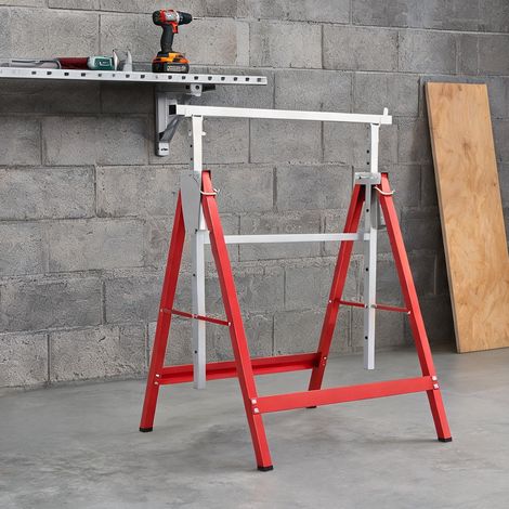 Tréteau pliable télescopique rouge 80-130 cm lot de 2 5 niveaux (1/5)