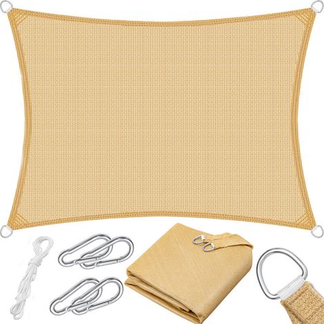 Voile d'Ombrage, Protection Soleil/Vent – Tissu HDPE – Auvent Rectangulaire 3 x 4 m, Auvent 5 Plis Point Croix pour Balcon, Terrasse, Jardin (1/5)