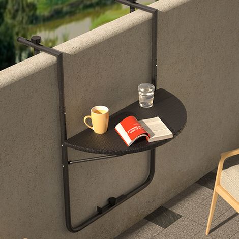 Tavolo Tavolino Ringhiera Esterno Balcone Pieghevole Metallo e Polyrattan Nero (1/5)
