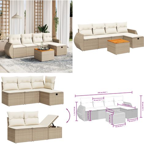 Salon de jardin avec coussins 6 pcs beige résine tressée - Ensemble Salon De Jardin - Mobilier De Jardin - Canapé Extérieur - Chaise Extérieure - Table Basse Jardin - Home & Living (1/5)