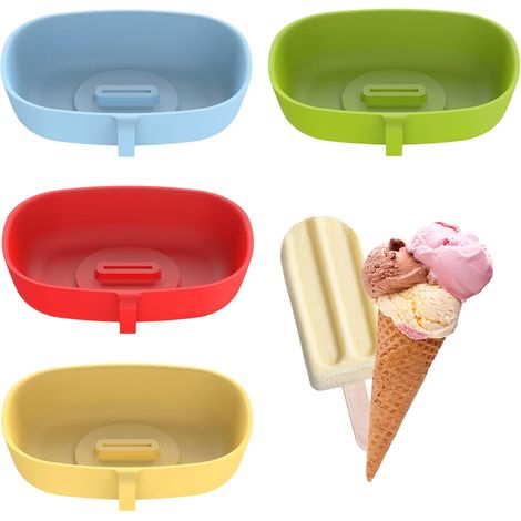 Lot de 4 Supports à Glace Silicone 2 en 1, 4 Couleurs, Support Réutilisable Anti-Goutte pour Popsicle, Accessoire Moule à Glace en Silicone Pratique pour Crème Glacée et Usage Quotidien (1/5)