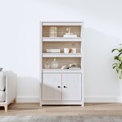 Buffet haut,Bahut,Meuble de Rangement pour Salon, Bureau Blanc 80x35x154 cm Bois massif de pin FBV43446 (1/5)
