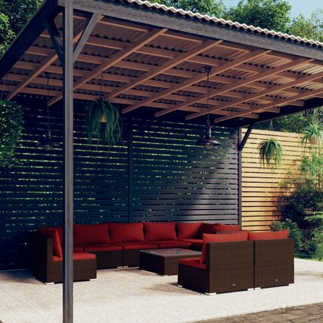 10-tlg. Garten-Lounge-Set mit Kissen Poly Rattan Braun (1/5)