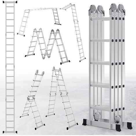 Randaco Escalera articulada multiusos 7 en 1 de aluminio, 4x5 peldaños, aprox. 582 cm / 5,8 m, plegable, antideslizante, carga máxima 150 kg (1/5)