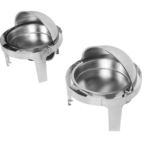 Edelstahl Chafing Dish Rund 6L 2 Set Speisenwärmer Wärmebehälter Suppenwärmer Speisen Warmhaltebehälter Suppentopf Chafing Dishes Set für Catering Buffet und Party (1/5)