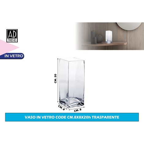 Ad Trend Vaso in Vetro Rettangolare 8 x 8 Cm H 20 Cm – Vaso Alto per Fiori e Arredo