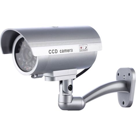 Caméra de sécurité factice (argentée, à énergie solaire) avec lumière LED rouge clignotante et flash, étanche (1/5)